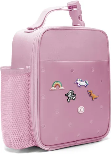 Vista 11 de MEXS Bolsa de almuerzo para niños, lonchera aislada para niñas y niños, lonchera duradera (ajustable) con soporte para botella de agua/forro