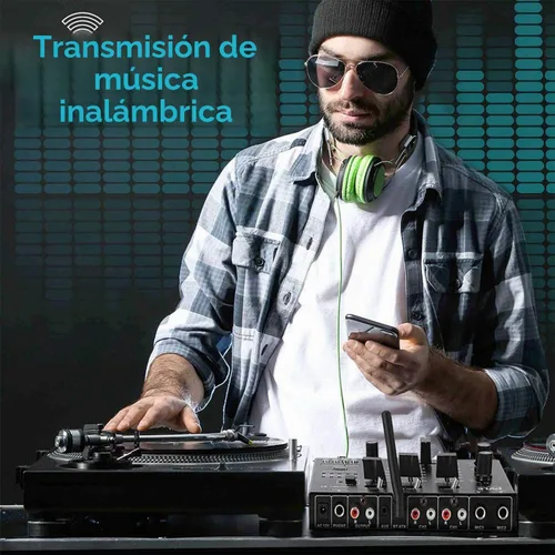 Vista 5 de Mezclador de audio inalámbrico Pyle DJ - Controlador DJ compatible con Bluetooth de 3 canales, mezclador de sonido, micrófono con función