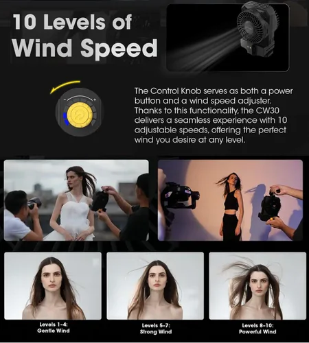 Vista 3 de Nitecore CineWind CW30 - Ventilador de viento portátil para estudio, velocidad del viento de 28.6 mi/h, con viento ajustable de 10 niveles