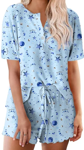 Vista 22 de Ekouaer Conjunto de pijamas teñidos con técnica tie dye para mujer, ropa de dormir, 2 piezas, conjuntos de pijamas, ropa de relajación A-tie Dye