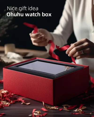 Vista 8 de Caja de reloj de piel; organizador de joyería con visualización y 12 ranuras Ohuhu