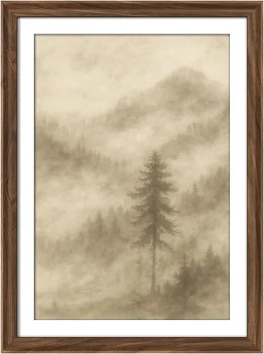 Vista 235 de MUDECOR Lienzo enmarcado prémium para pared, pinos nevados en bosque de invierno, ilustraciones modernas, arte contemporáneo, escénico, divertido