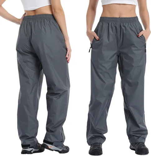 Vista 5 de Ourcan Pantalones de lluvia para mujer impermeables ligeros transpirables senderismo ciclismo al aire libre con bolsillo
