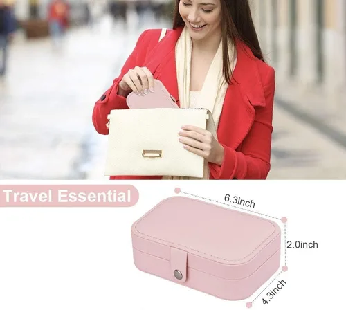 Vista 5 de Chelory Joyero pequeño para aretes anillos collares pulseras piel sintética portátil organizador de joyas de viaje para mujeres y niñas mini soporte