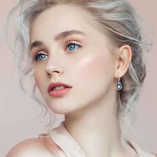 Vista 2 de Aretes de flor de loto 925 plata de ley 925 con diseño de loto azul, aretes colgantes con cierre de palanca, regalo de joyería para mujer