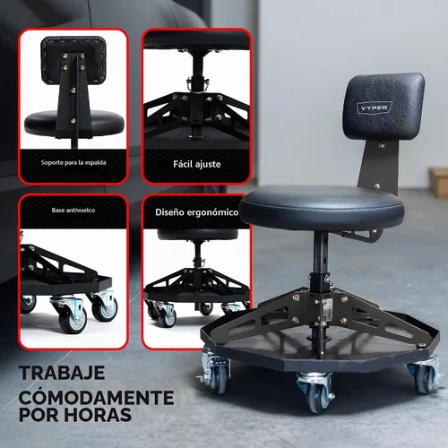 Vista 4 de Vyper - Silla deportiva de acero resistente para mecánica, asiento negro