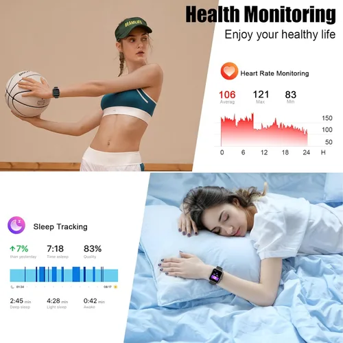 Vista 4 de Reloj inteligente 2025 para hombres y mujeres (Responder/Hacer llamada), reloj de seguimiento de fitness de 1.96" HD para correr, impermeable IP68