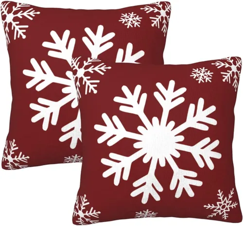 Vista 6 de JOOCAR Fundas de almohada navideñas de 20 x 20 pulgadas, paquete de 2 fundas de almohada de copos de nieve rojos de Navidad, fundas de almohada