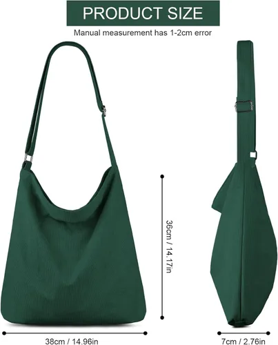 Vista 7 de Kememo Bolso Hobo de pana con cremallera, bolsa de hombro de gran capacidad, bolsa de compras para mujer