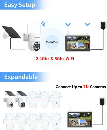 Vista 8 de Cámara de seguridad inalámbrica para exteriores con monitor, 2 cámaras PTZ de doble lente 10X con zoom híbrido para vigilancia del hogar, visión