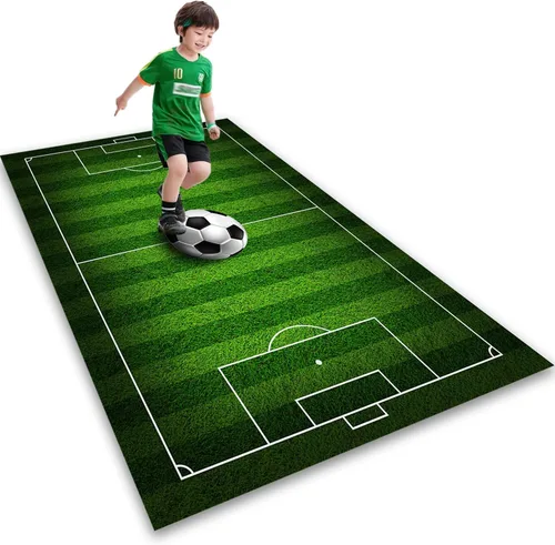 Vista 15 de Alfombra de campo de fútbol infantil de 2 x 3 pies para dormitorio de niños, alfombra de campo de fútbol verde antideslizante, alfombra