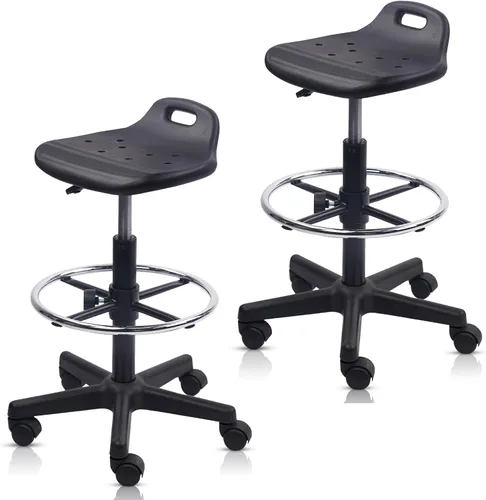 Vista 13 de KLASIKA Silla de dibujo con respaldo, taburete giratorio de cuero sintético ajustable en altura con anillo para el pie, silla de oficina ergonómica