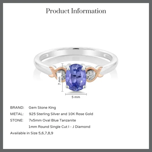 Vista 51 de Gem Stone King Anillo de compromiso de plata de ley 925 y oro rosa de 10 quilates, piedra preciosa ovalada de 0.276 x 0.197 in, con acento