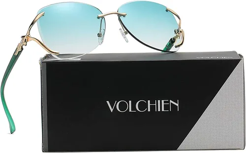 Vista 4 de VOLCHIEN Gafas de sol sin montura para mujer montura brillante lentes redondas montura de metal gafas de sol para mujeres y hombres VC1012