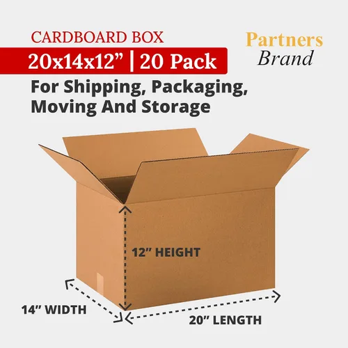 Vista 2 de PARTNERS BRAND Cajas de cartón corrugado de 20 x 14 x 12 pulgadas, tamaño mediano de 20 pulgadas de largo x 14 pulgadas de ancho x 12 pulgadas
