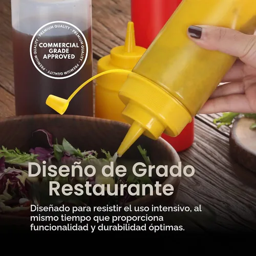 Vista 5 de New Star Foodservice Botella transparente para apretar de 24 onzas, boca ancha, paquete de 6
