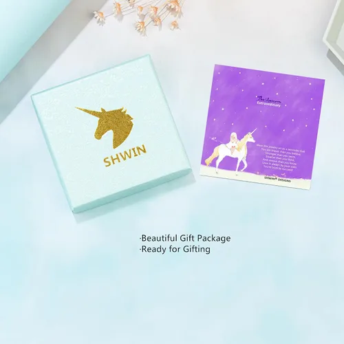 Vista 4 de SHWIN Regalos de unicornios para niñas, joyas para niños, paquete de 2 o 4 unidades, collar de unicornio, pulsera, aretes, anillo de joyería, regalo