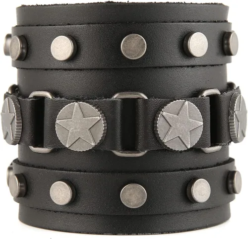Vista 4 de Pulsera ancha de cuero con cinturón ancho para hombre, estilo punk, rock, moto