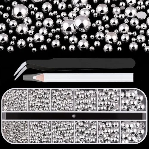 Vista 10 de 2700 perlas de espalda plana para manualidades de perlas para uñas