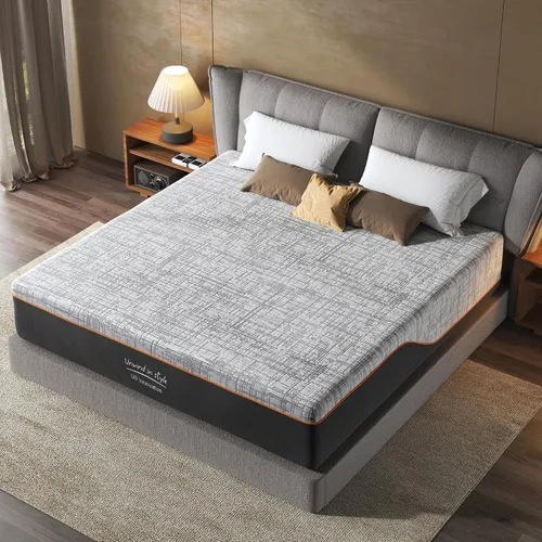 Vista 8 de Colchón negro matrimonial, colchón híbrido de 10 pulgadas tamaño matrimonial, firmeza media con espuma viscoelástica y resortes en bolsillo, funda