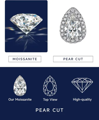 Vista 4 de MomentWish Aretes de moissanita, regalos para el día de San Valentín, aretes de moissanita, color D VVS1 imitación diamante 925 aretes de halo