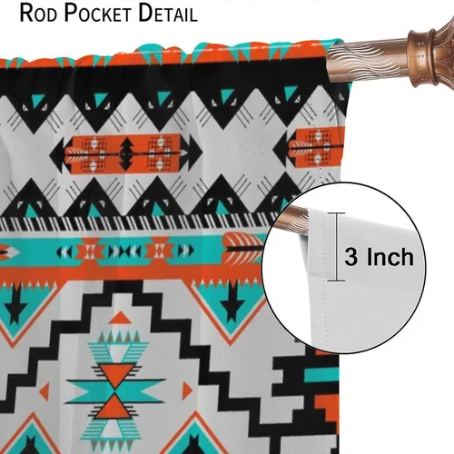 Vista 86 de Cortinas con patrón geométrico tribal, estilo suroeste, azteca, rústico, occidental, nativo americano, opacas, con bolsillo para barra, decoración