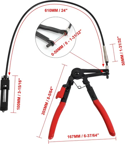 Vista 5 de Alicates de abrazadera de manguera flexible de 24" con herramienta de bloqueo para combustible, aceite y agua de 2 pies de largo alcance