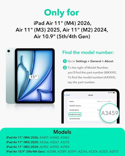 Vista 2 de ESR Funda para iPad Air de 11 pulgadas M3/M2 (2025/2024), Funda para iPad Air de 5ª/4ª generación (2022/2020) de 10.9 pulgadas con soporte
