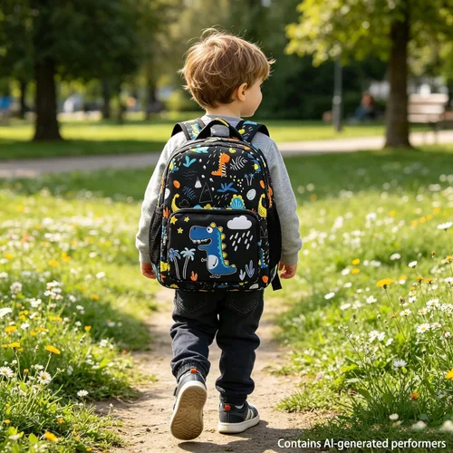 Vista 5 de Mochila de dibujos animados para niños pequeños de 3 a 4 años Dinosaurio Negro