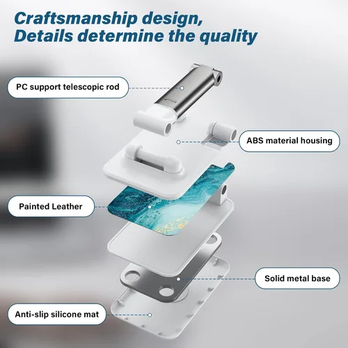 Vista 3 de Soporte de teléfono plegable para escritorio, ángulo de visión ajustable, adecuado para iPhone, Samsung y otros teléfonos inteligentes, Blue Ocean