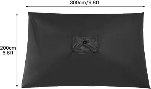 Vista 2 de Toldo rectangular de repuesto para sombrilla con 6 varillas, resistente a la decoloración, tela de poliéster resistente, cubierta de toldo para Negro