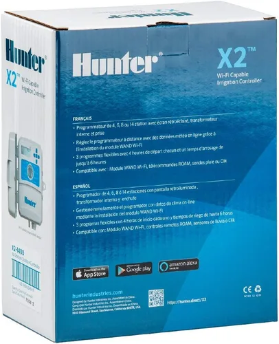 Vista 5 de Hunter X2 - Controlador de aspersor de 4 zonas, temporizador de riego al aire libre para césped y jardín, riego inteligente con programación basada