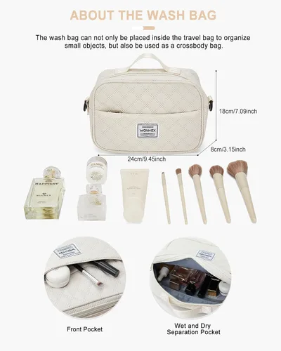 Vista 6 de Bolsa de lona de viaje, bolsa de fin de semana para mujer, R5-Beige, Bolsa de viaje