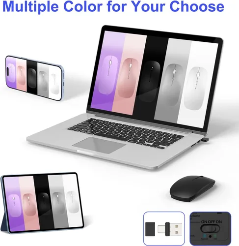 Vista 8 de Ratón Bluetooth inalámbrico para MacBook Air Mac Pro iPad Laptop Computadora Pad Óptico recargable delgado silencioso modo dual