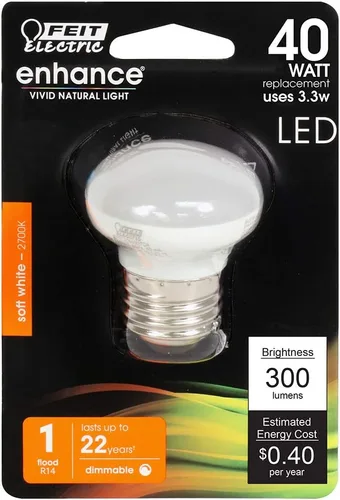 Vista 2 de Feit Electric BPR14DM / 927CA / 4 40W Equivalente 3.3 Watt Dimmable 300 Lumens LED R14 Bombilla, 2.3 "H x 1.5" D, 2700K Blanco suave, 4 piezas