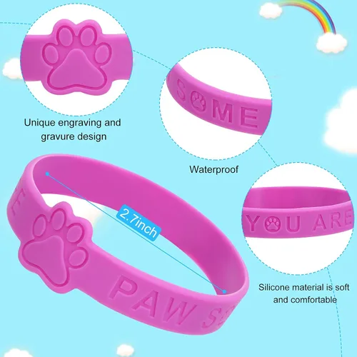 Vista 4 de Jerify 60 pulseras de goma con estampado de patas, pulsera de silicona para regalar a granel, pulseras elásticas de pata de perro, pulsera