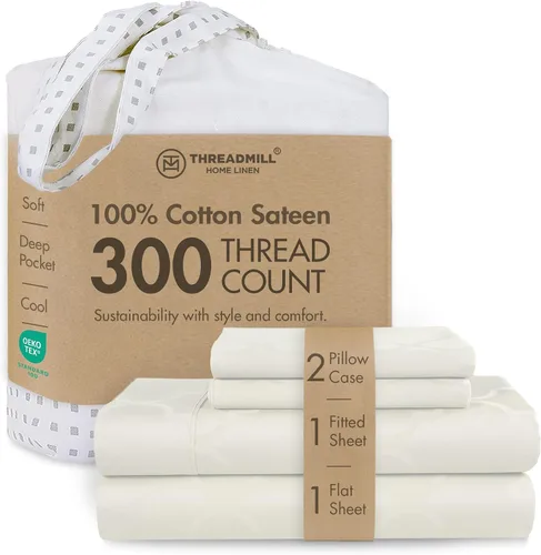 Vista 24 de Threadmill Juego de sábanas de algodón Twin Sábanas 100% algodón para cama tamaño Twin Juego de sábanas de satén jacquard damasco con bolsillo