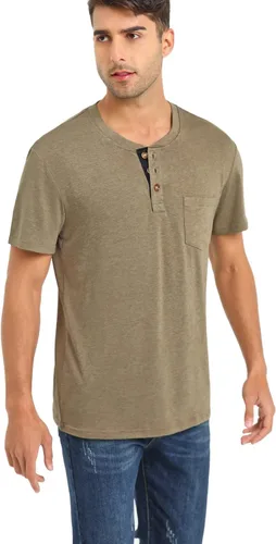 Vista 4 de Camisas Henley casuales de manga corta para hombre, con botones y bolsillo