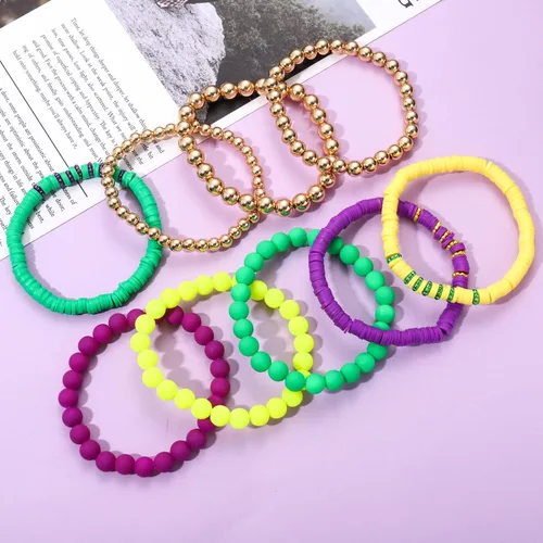 Vista 12 de Surfer Heishi - Pulseras apilables para mujer, apilables, de vinilo arcoíris, disco de arcilla, pulseras elásticas para la amistad, joyería bohemia
