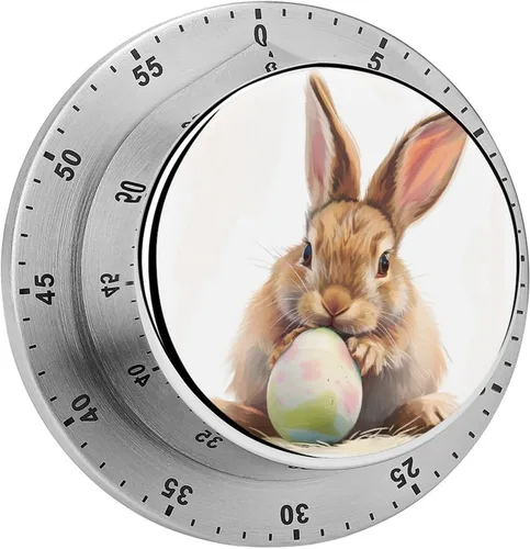Vista 13 de Watercolor Easter Day Kitchen Timers for Cooking Cartoon Bunny Chef Cooking Timer Clock with Loud Alarm No Batteries Required Mechanical Desk Timer
