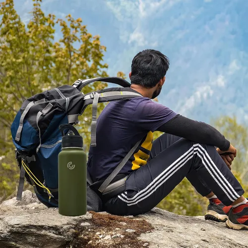 Vista 6 de COKTIK Botella de agua deportiva de 32 onzas, botella de agua de acero inoxidable para aislamiento térmico, botella de viaje reutilizable, con Verde