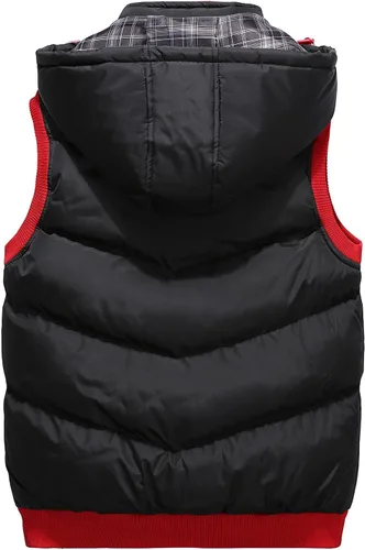 Vista 49 de WENKOMG1 Chaleco con capucha con doble cremallera para hombre, abrigo de color sólido, abrigo cálido y grueso, sin mangas, chaqueta suelta