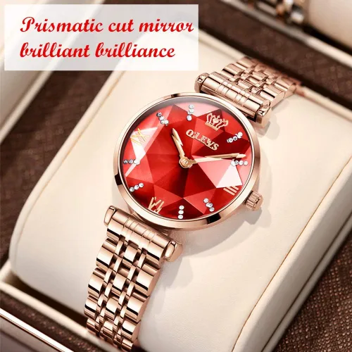 Vista 3 de OLEVS Reloj prismático de diamantes de moda para mujer, reloj analógico de cuarzo de acero fino y elegante
