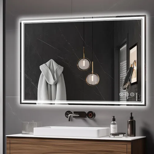 Vista 11 de Ratsamee Espejo de baño LED de 30x30 pulgadas con iluminación frontal y trasera (control independiente), espejo iluminado para pared de baño con 3