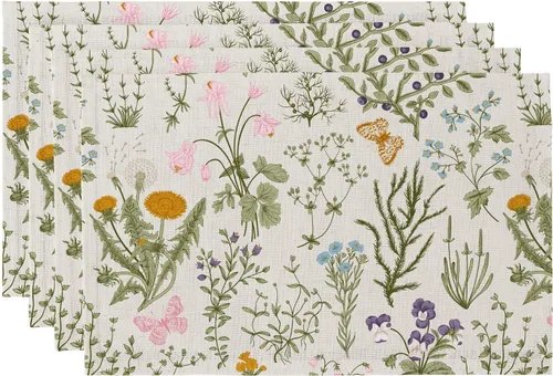 Vista 20 de QIYI Juego de 6 manteles individuales bohemios de 12 x 18 pulgadas, manteles individuales florales de tela de lino para cocina y comedor, manteles