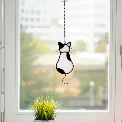 Vista 6 de BOXCASA Gato vitral colgante de ventana, regalo para mamá y amiga