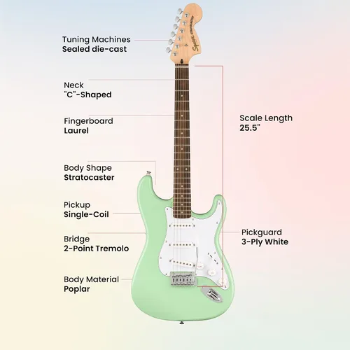 Vista 8 de Paquete Fender Squier Affinity Stratocaster Edición Limitada con amplificador Frontman 10G, estuche, cable de instrumento, correa, púas y DVD