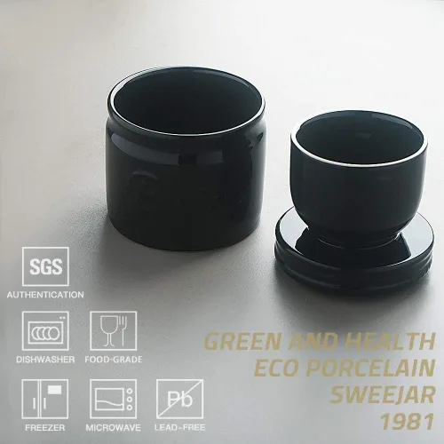Vista 2 de Sweejar Recipiente para mantequilla de porcelana, plato francés con línea de agua, recipiente cerámico para mantequilla suave (Negro)