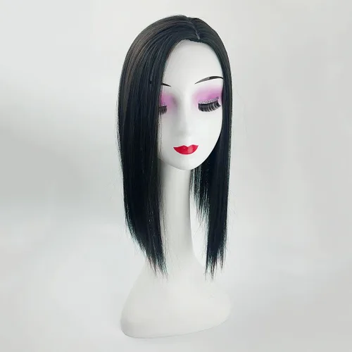 Vista 2 de YYDS Parte izquierda, de seda, lacio, con clip, mezcla natural, Snythetic, Topper para mujeres que pierden cabello (1b# negro)