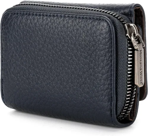 Vista 5 de Montana West Cartera para mujer con bloqueo RFID y bolsillo para monedas con cremallera, A azul, Vintage